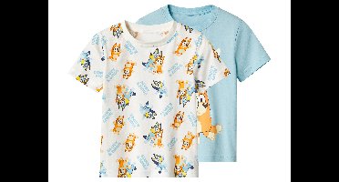 Set van 2 kinder T-shirts (Wit/blauw, 110/116)