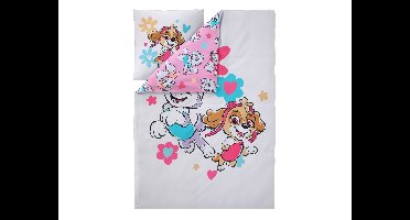 Kinder dekbedovertrek Paw Patrol 140 x 200 cm (Wit/lichtroze)