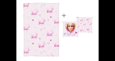 Barbie Deken met kussen 100 x 150 cm (Roze)