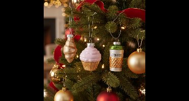 Glazen Figuur Kerstballen - Koffie, Croissant & Cupcake