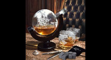 Globe Whiskey Decanter Incl. 2 Whiskey Glazen en Whiskey Stones