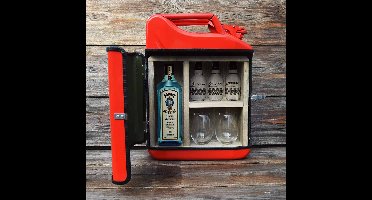 Jerrycan Gin Bar - Draagbare Rode Bar Cabinet - Ruimte voor Fles Gin & Tonics - Uniek Cadeau - Persoonlijke Mobiele Gin Station