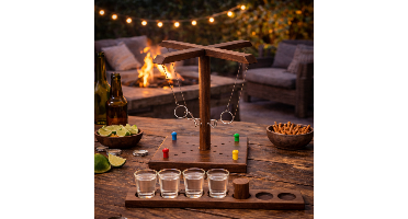 Houten Ring Toss Drinking Game - 32,5 cm - 4 Shotglaasjes