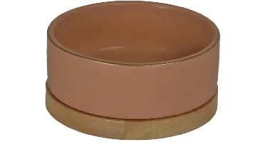 Boon eetbak keramiek/hout 13 centimeter zalm roze