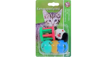 Boon kattenspeelgoed blister à 3 plastic bal, klos en muis