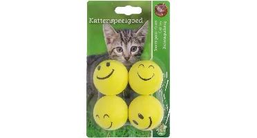 Boon kattenspeelgoed smileybal 4 centimeters geel pak a 4 stuks