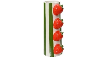 Decoris vaas keramiek aardbei 10.5x7.8x20.7cm groen, wit, rood