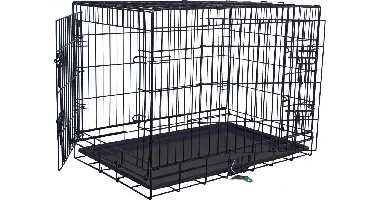 Draadkooi 2-deurs zwart met plastic lade, 76x48x58 cm