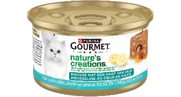 GOURMET Nature's Creations Mousse met een Hart van Saus, Rijk aan Kabeljauw met pastinaak, nat kattenvoer, 85g
