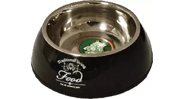Hondenbak plastic/RVS 'Water/Food' zwart, 14 cm