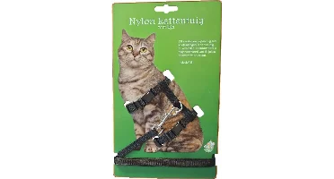 Nylon kattentuig met lijn, zwart