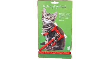 Nylon kittentuig met lijn, rood