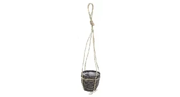 Rotan hangpot stripe black wash 15x14 cm