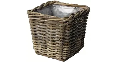 Van der Leeden Rotan plantenmand 21x21x19cm antiek grijs