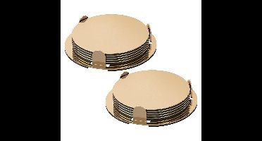 12x onderzetters goud RVS met houder 8,5 cm voor glazen