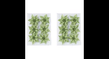 12x stuks decoratie bloemen rozen groen glitter op ijzerdraad 8 cm