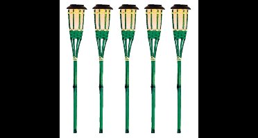 15x Groene buiten/tuin Led fakkel Bodi solar verlichting 54 cm vlam