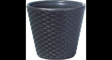 1x Stuks kunststof Rato rotan bloempotten/plantenpotten antraciet 35 cm