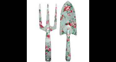 2-delige tuingereedschap set rozen print schep en hark metaal