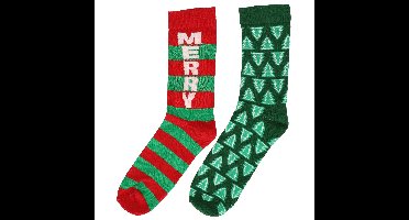 2-Pack foute kerstsokken voor heren groen en rood