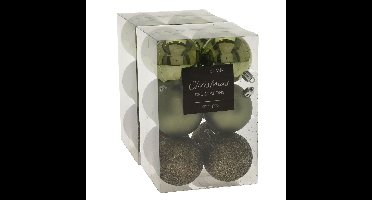 24x stuks kerstballen mix groen tinten kunststof 6 cm