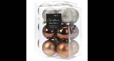 24x stuks kerstballen mix herfstkleuren kunststof 6 cm
