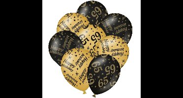 24x stuks leeftijd verjaardag ballonnen 65 jaar en happy birthday zwart/goud