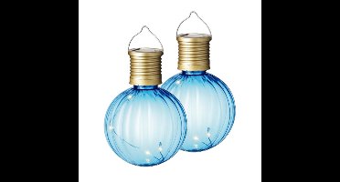2x Buiten Led blauwe lampion solar verlichting 11 cm