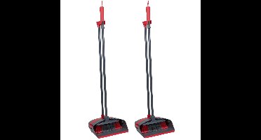 2x Luxe stoffer met lange steel en blik - 92 cm - kunststof
