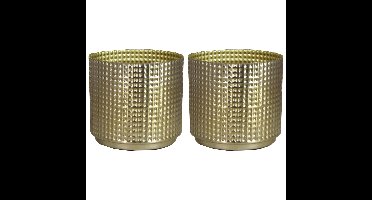 2x Stuks Bloempot/plantenpot Kavala van metaal in het goud D14 x H13 cm