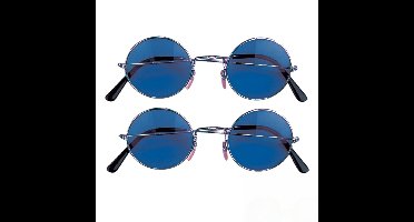2x stuks Hippie Flower Power Sixties ronde glazen zonnebril blauw