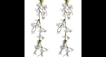 2x stuks kunstbloem/bloesem takken slingers - wit - 187 cm