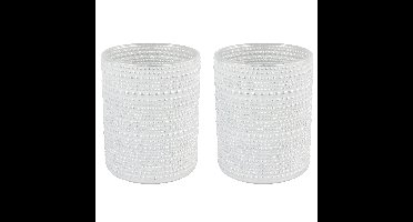 2x stuks luxe theelichthouder/kaarsenhouder - parel wit/zilver - glas - D7 x H8 cm