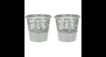 2x stuks plastic huis/kantoor vuilnisbak/prullenbak grijs 20 liter 28 x 27 cm