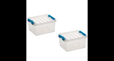 2x stuks sunware q-line opberg box/opbergdoos - 2 liter - 20 x 15 x 10 cm - kunststof - transparant
