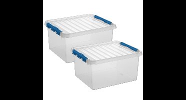 2x stuks sunware q-line opberg box/opbergdoos - 36 liter - 50 x 40 x 26 cm - kunststof - transparant