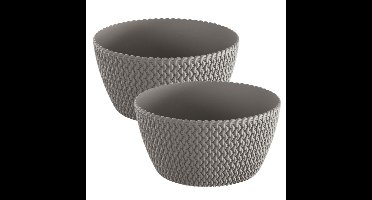 2x stuks tafelstuk plantenpot/bloempot kunststof dia 24 cm en hoogte 12 cm steengrijs