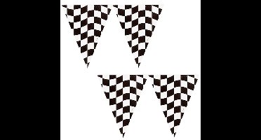 2x stuks vlaggetjes - Racing thema zwart/wit geblokt - 366 cm - plastic