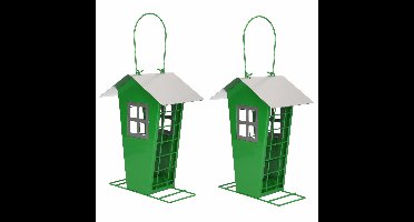 2x Stuks vogel voeder huisje voor pindas/vetbollen groen metaal 19 cm