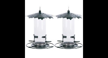2x stuks vogel voedersilo met bladerdak metaal 23 cm