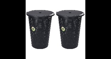 2x Stuks Wasmanden met deksel - 35 liter - antraciet - kunststof