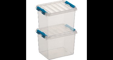 2x sunware q-line opberg box/opbergdoos - 3 liter - 20 x 15 x 14 cm - kunststof - transparant