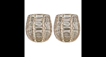 2x Theelichthouders/waxinelichthouders goud metaaldraad 12 cm
