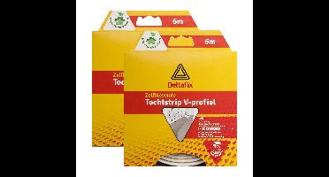2x tochtstrip - tochtwering - wit - zelfklevend - v-profiel - 6 m x 9 mm x 7 mm