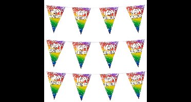 3x Stuks Boland PE vlaggenlijn - 6m - Happy birthday - Regenboog