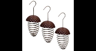 3x stuks ijzeren voederveren voor vetbollen/mezenbollen eikelvorm 23 cm