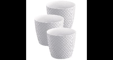 3x stuks orient stijl plantenpot/bloempot kunststof dia 16 cm en hoogte 14 cm parel wit