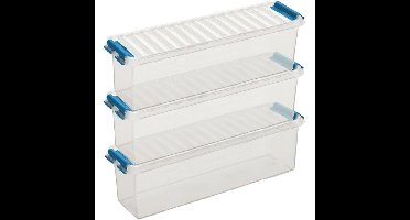 3x sunware q-line opberg box/opbergdoos - 1.3 liter - 27 x 8 x 9 cm - kunststof - transparant