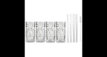 4x Cocktailglazen / Mai Tai glazen transparant 490 ml met glazen rietjes