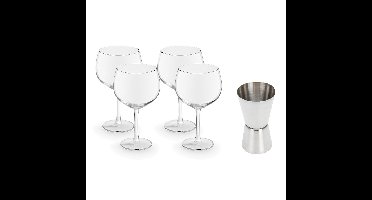 4x Gin Tonic / cocktail glazen transparant 650 ml met RVS maatbeker / barmaatje
